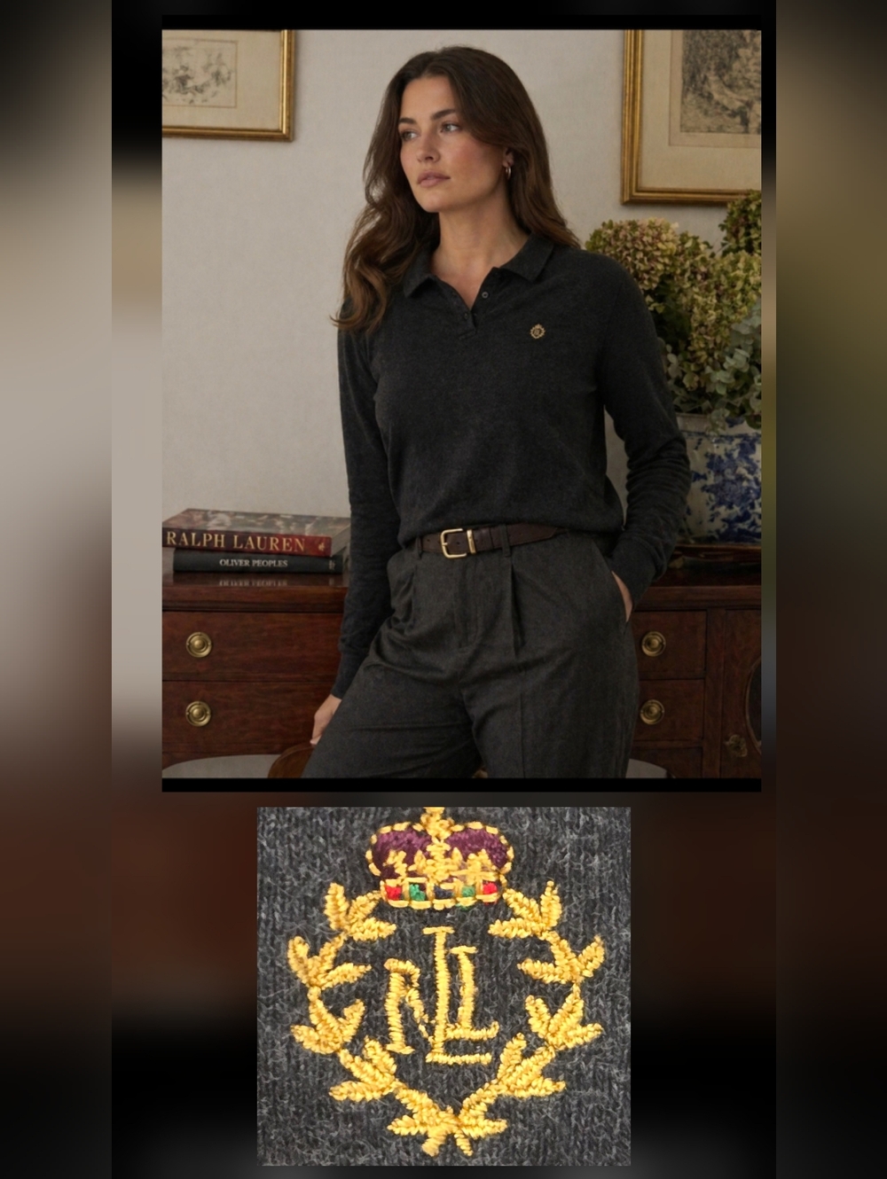 Ralph Lauren Charcoal Gray Embroidered Crest Polo Shirt Plus Size 1X Knit Cotton